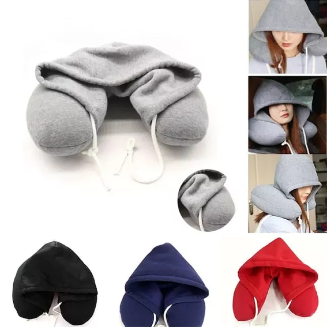 Travel Hooded U-Shaped Pillow Cushion Car Office Airplane Head Rest Neck Support
