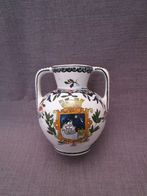 Vase souvenir faïence de Rouen ou Desvres"Le Tréport"