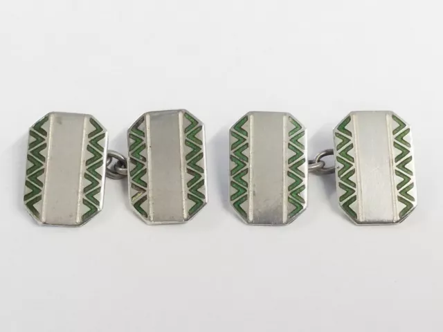 Vintage Art Deco Silver & Enamel Cufflinks