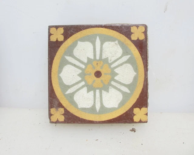 Antique Floor Tile Ceramic Victorian Old Church Pugin "GODWIN" 4.25" W - £10each