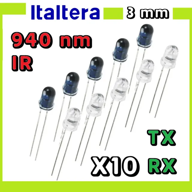 kit di diodi LED ad infrarosso IR 940nm 3mm TX ed RX trasmittenti e riceventi
