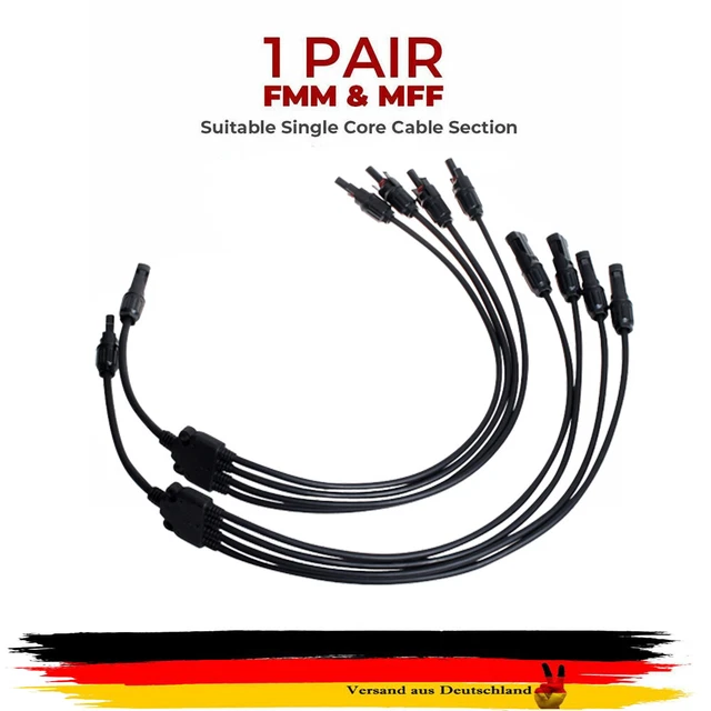 1 paio di spine solari, spina + presa, distributore a Y, 4 spine