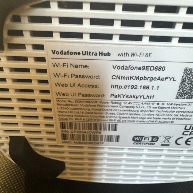 VODAFONE ULTRA HUB Super WiFi 6E Router With 2.5Gbps Port £31.87 ...