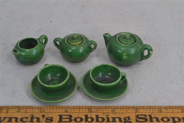 ANTIQUE DOLL DISHES tea set teapot sugar creamer cups saucers