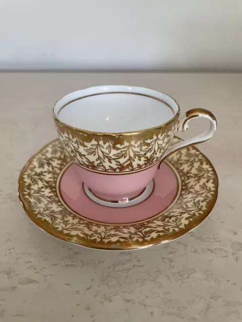 Vintage Aynsley England Rose Pink & Gold Demitasse Cup And Saucer