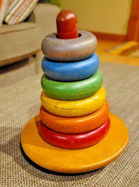 Holgate Wooden Roly Poly Stacking Rings Multi Color Toy Childrens Vintage 1940s
