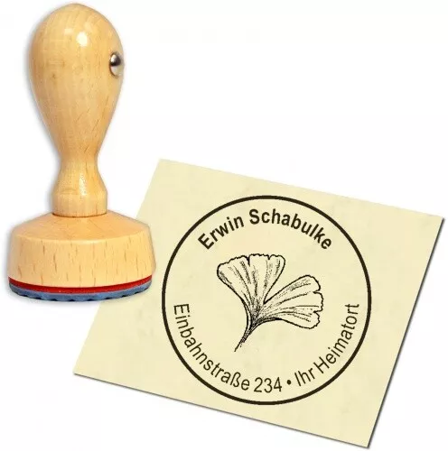 Stempel Adressstempel Holzstempel - Ginkgo - rund 40mm