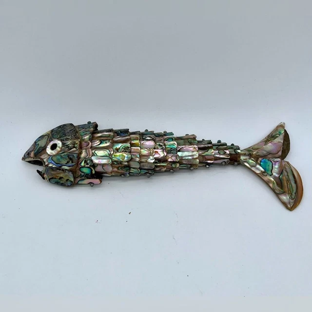 Mexico Whimsical Abalone Articulated Fish Motif Bottle Opener 1970 8.5”