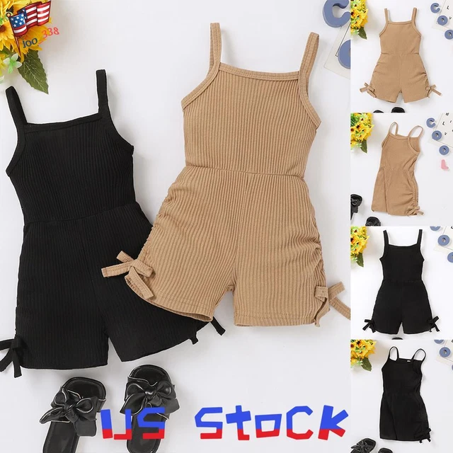 Kids Baby Boys Girls Twill Sleeveless Tank Jumpsuit Cute Plain Summer Bib Pants