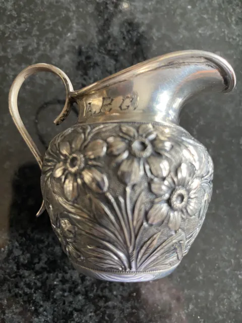 English Repousse Sterling Silver Small Creamer Pitcher Monogrammed