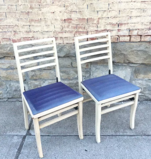 2 Vintage Louis Rastetter Sons Solid Komfort Wood Folding Chair Mid Century Mod