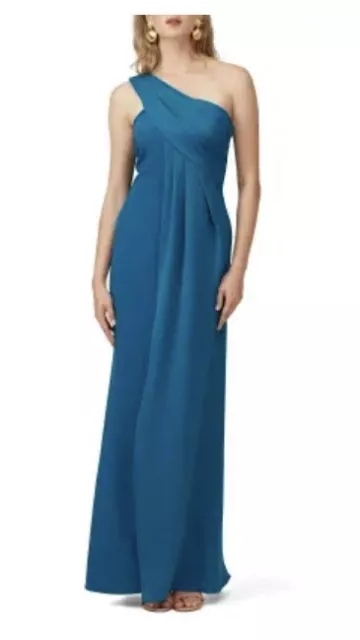 RACHEL ZOE Kareem Gown one shoulder maxi pleated Grecian satin formal blue 10 2