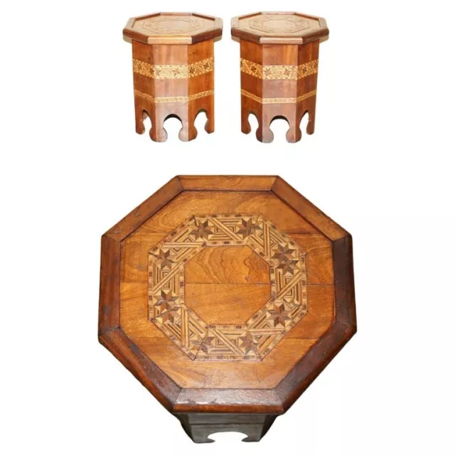 Decorative Pair Of Liberty's London Moroccan Inlay Side End Lamp Wine Tables