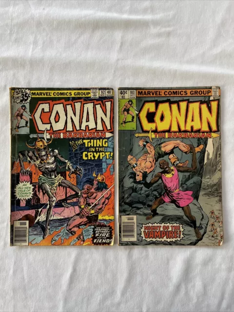 Lot of 2 Marvel Conan The Barbarian #92 103 copper age comic books 1978 Marvel