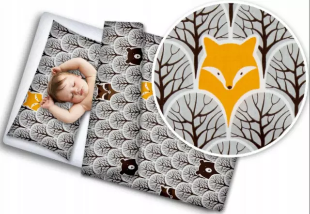 BABY 2PC BEDDING SET PILLOW CASE + DUVET COVER 135x100CM  Fox in forest grey