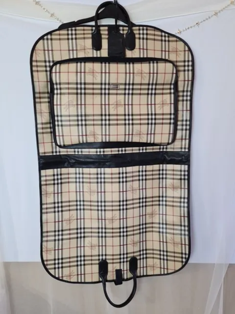 Vintage Burberry Suit Clothing Carrier Luggage Leather Trim & Handles Genuine