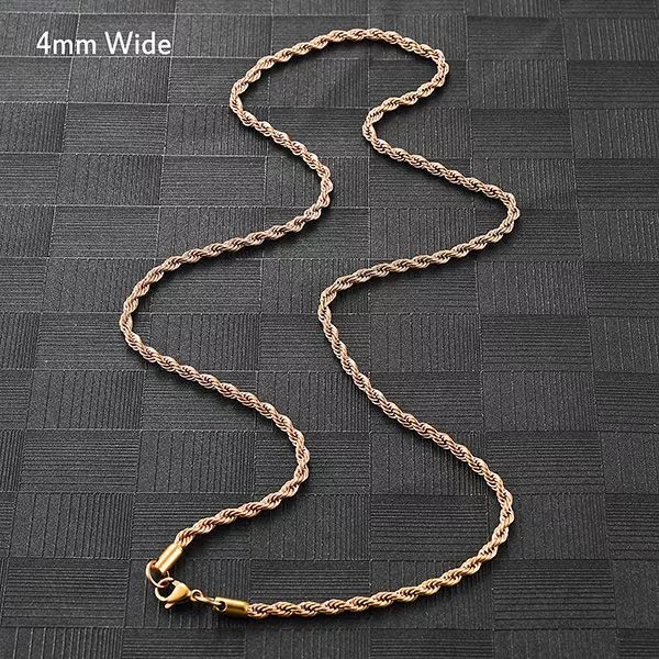 Stainless Steel Rose Gold Necklace Twist Rope Chain Pendants Necklaces 1pc/opp