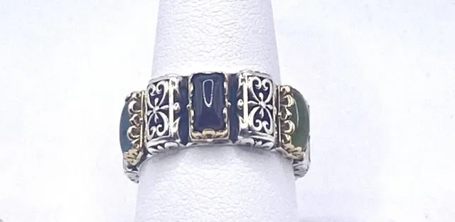 Konstantino Sterling Silver 18k CLIO Multigem Stones Band Ring Sz 9