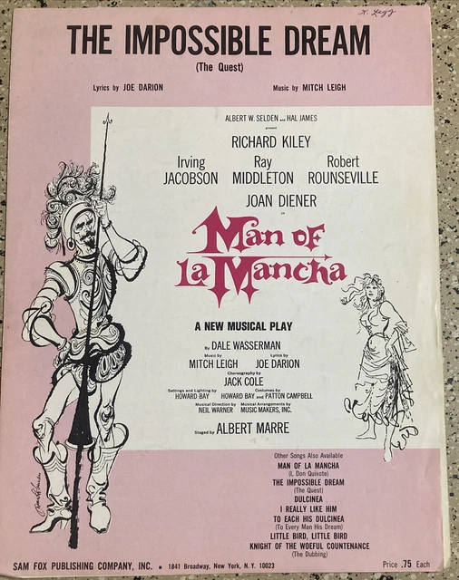 VINTAGE SHEET MUSIC 1965 The Impossible Dream Man Of La Mancha Musical