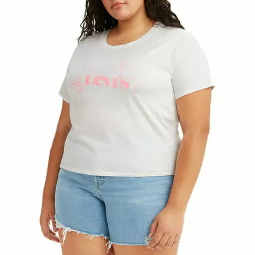 MSRP $25 Levi's Women's Plus Size Graphic Surf T-Shirt White Size 1X