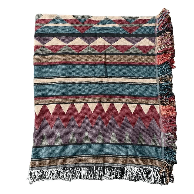Goodwin Weavers Vintage 90's Fringe Tapestry Throw Blanket Stripes Southwestern