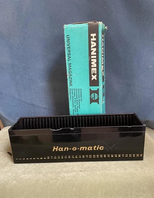 Revistas de diapositivas Hanomatic vintage Hanimex. Caja muestra desgaste