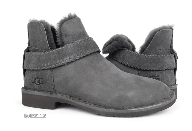 UGG McKay Charcoal Grey Suede Fur Ankle Boots Womens Size 7.5 -NIB-