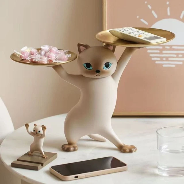 Estatua Adorno Plato Decorativo Plato Snack Plato Gato Llavero Contenedor