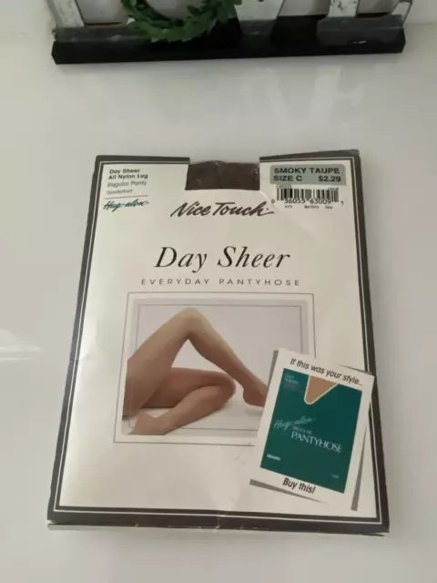 Nice Touch Day Sheer Pantyhose Non Control Size C Smokey Taupe Day Sheer Toe NIB