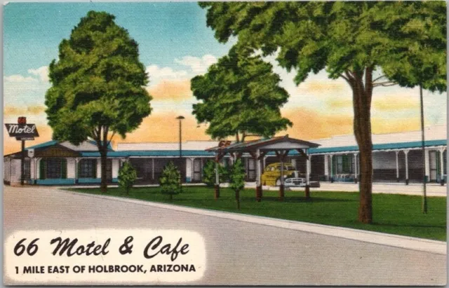 1950s HOLBROOK, Arizona Postcard "66 MOTEL & CAFE" Highway ROUTE 66 Linen Unused