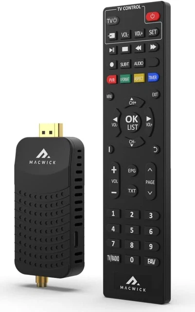 Decoder DVB-T2 2024 HD1080P H265 HEVC 10-bit Con Ethernet, USB WiFi, PVR E Telecomando Universale 2 In 1
