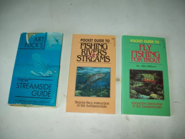 3 fishing guide  books art flick's new strem side guide  +  rivers trout fishing