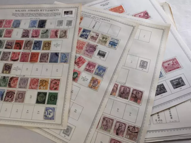 Malaya-Straits Mint & Used Stamp Collection on Pages!  Pls Read Description