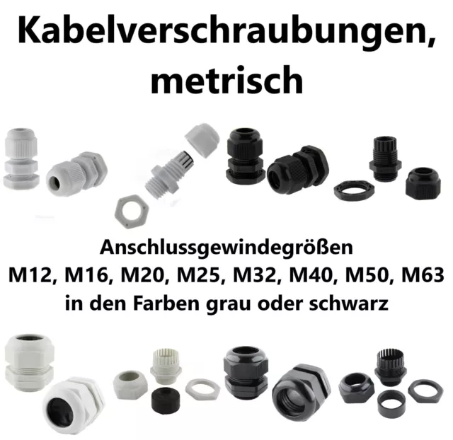 Kabelverschraubung M12 M16 M20 M25 M32 M40 M50 M63 Gegenmutter grau/schwarz IP54