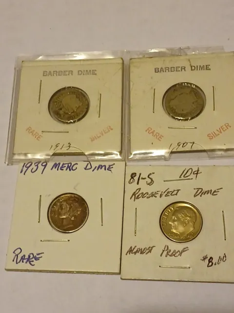 1907, 1913, 1939, & 1981S Lot Of 4 Vintage Dimes
