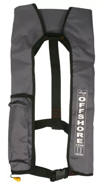 AXIS INFLATABLE LIFEJACKET - GREY - 150N PFD1 OFFSHORE Boat Manual Life Jacket