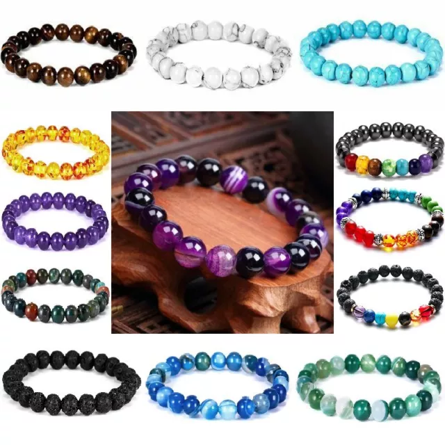 7 Chakra Natural Stone Bead Bracelets Reiki Healing Women Men Jewelry Handmade
