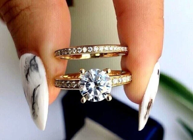 2.50 Ct Lab Created Diamond Bridal Matching Ring Set 14K Yellow Gold Plated