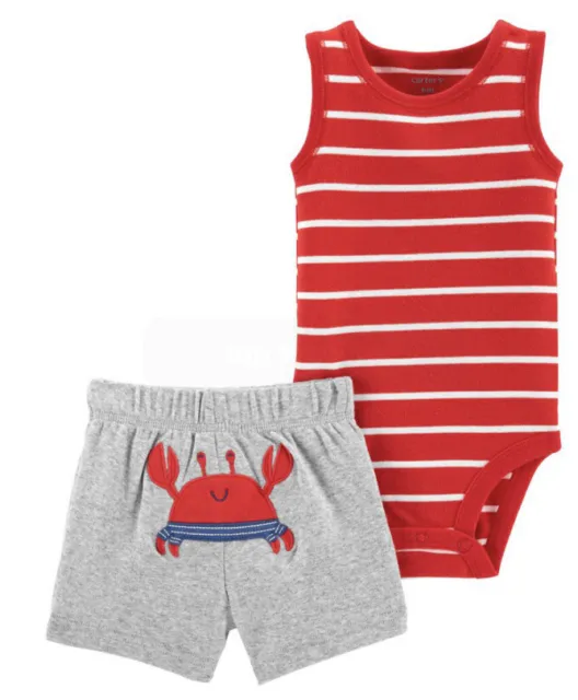 New Carter’s Baby Boy 2-Piece Crab Bodysuit & Short Set Outfit 3M