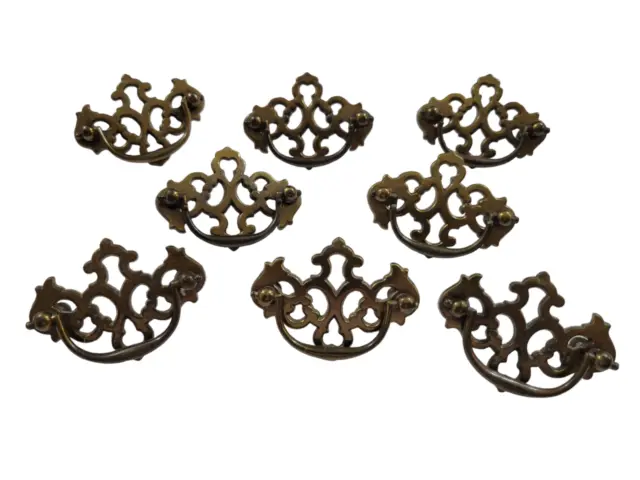 Set of 8 Vintage Antique Brass Drawer Swing Handles Pulls 2.5" Center As Is
