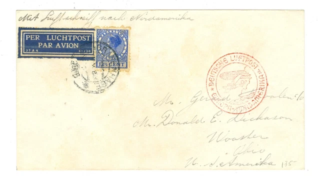 1936 ZEPPELIN HINDENBURG LZ129 FLIGHT COVER Si406 FLIGHT NETHERLANDS TO NEW YORK