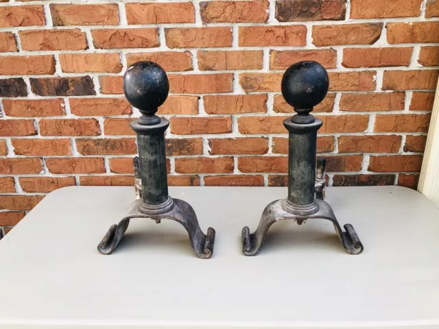 Antique 19th C  Wrought Iron Andiron Early American Fireplace Tool