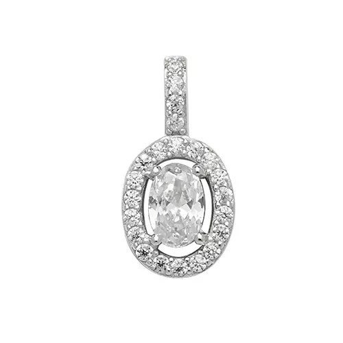 Argent Sterling Ovale Pendentif Cz 1.00 Grammes Avec à Facettes Chaîne Belcher