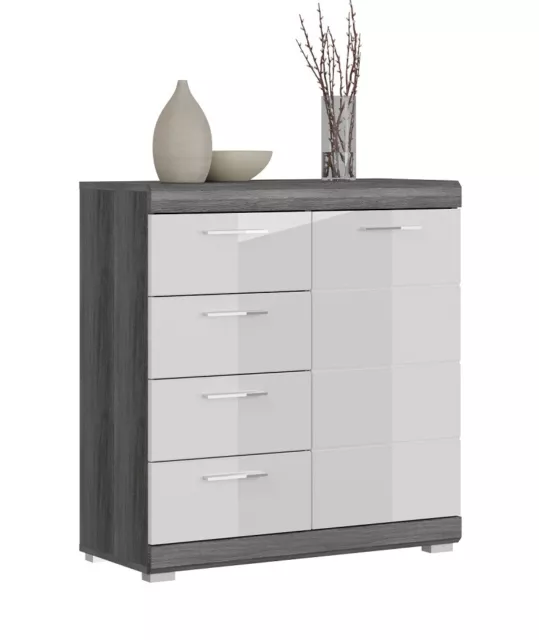 Sideboard Kommode Schubladenkommode Anrichte | weiß Hochglanz rauchsilber 80 cm