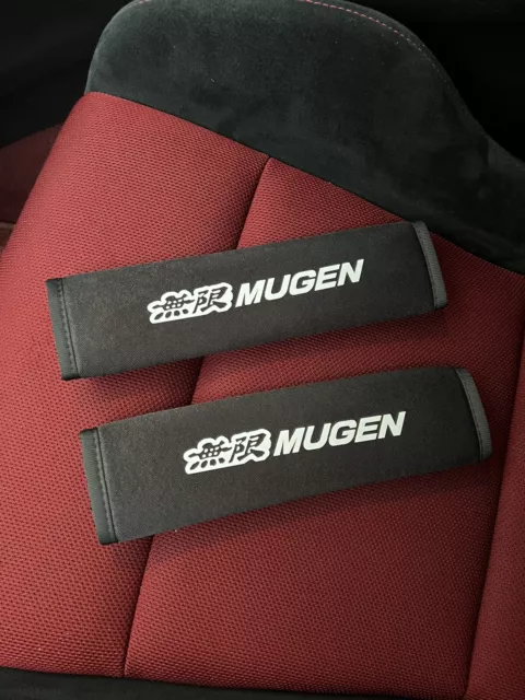 BLACK SEAT BELT Pads With Red Mugen Font For Use In A Honda Civic