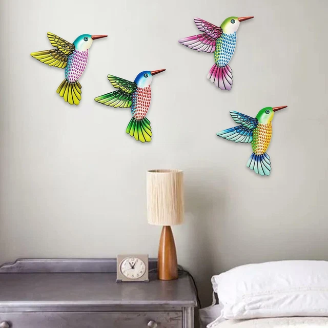 4 x Kolibri-Wand-Kunst-Dekor-Statue, handgefertigt für Balkon, Hof,