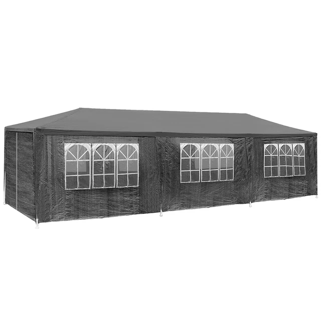 Pavillon Elasa 9x3m mit 8 Seitenteilen Gartenzelt Gartenpavillon grau B-Ware