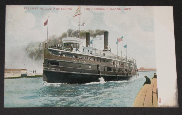 Holland Michigan Steamer Ship Holland Harbor Ottawa County Mich Early Postcard