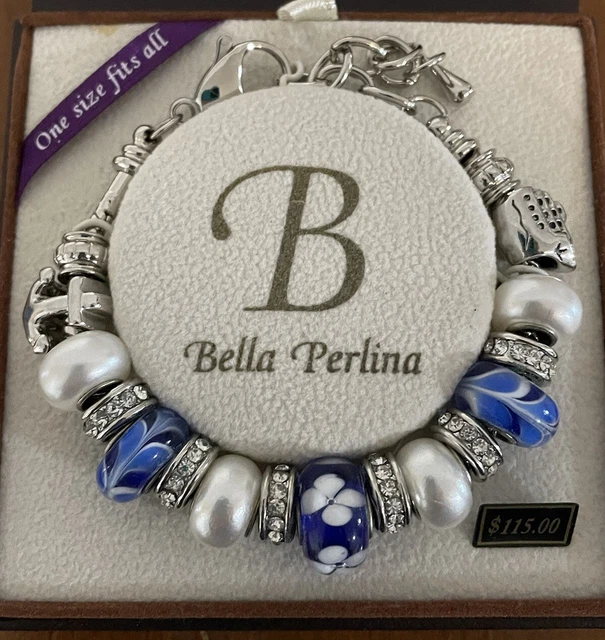 Bella Perlina Deluxe Charm & Crystal Bead Bracelet Nautical Blue Silver NIB Bella Perlina Deluxe Charm & Crystal Bead Bracelet Nautical Blue Silver NIB