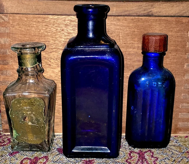 Antique Bottles Genuine Cobalt Blue Medicine And Perfume Collevtible Estate Lot